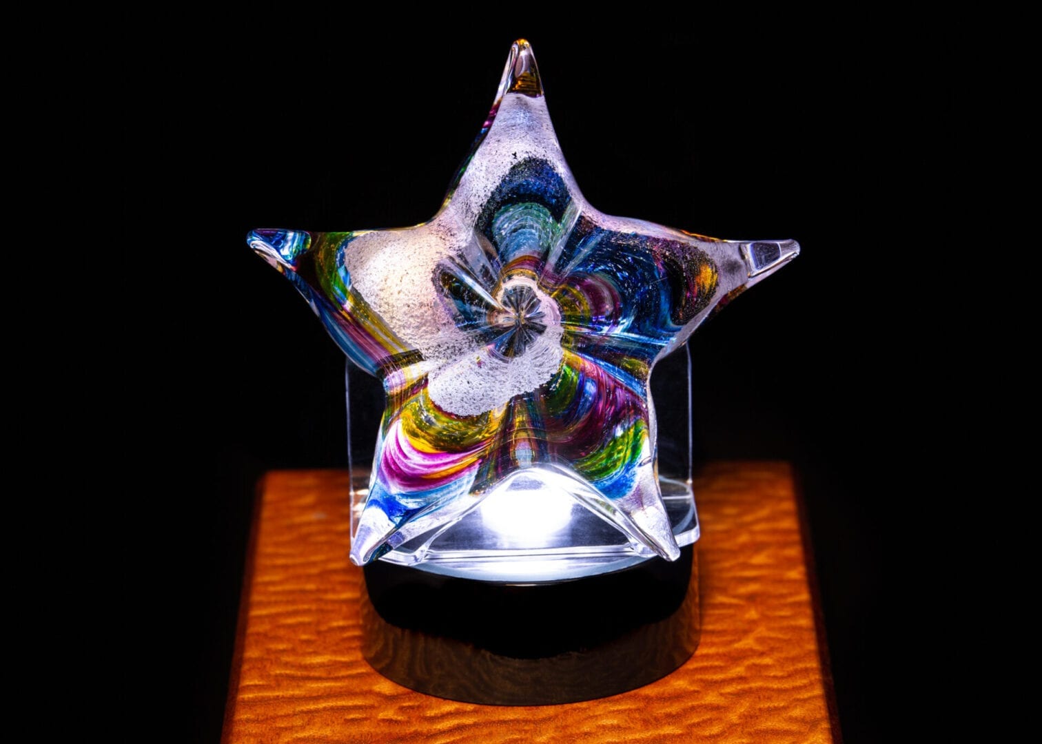 New color, Aqua Burgundy Amber Gold Starfish on LED lighted base and acrylic starfish stand 