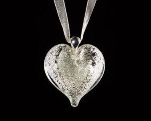 Cremation jewelry pendant with ashes and 18K white gold, 18K white gold-plated necklace bail