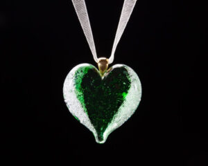 Cremation jewelry pendant with ashes and green, 24K gold-plated necklace bail